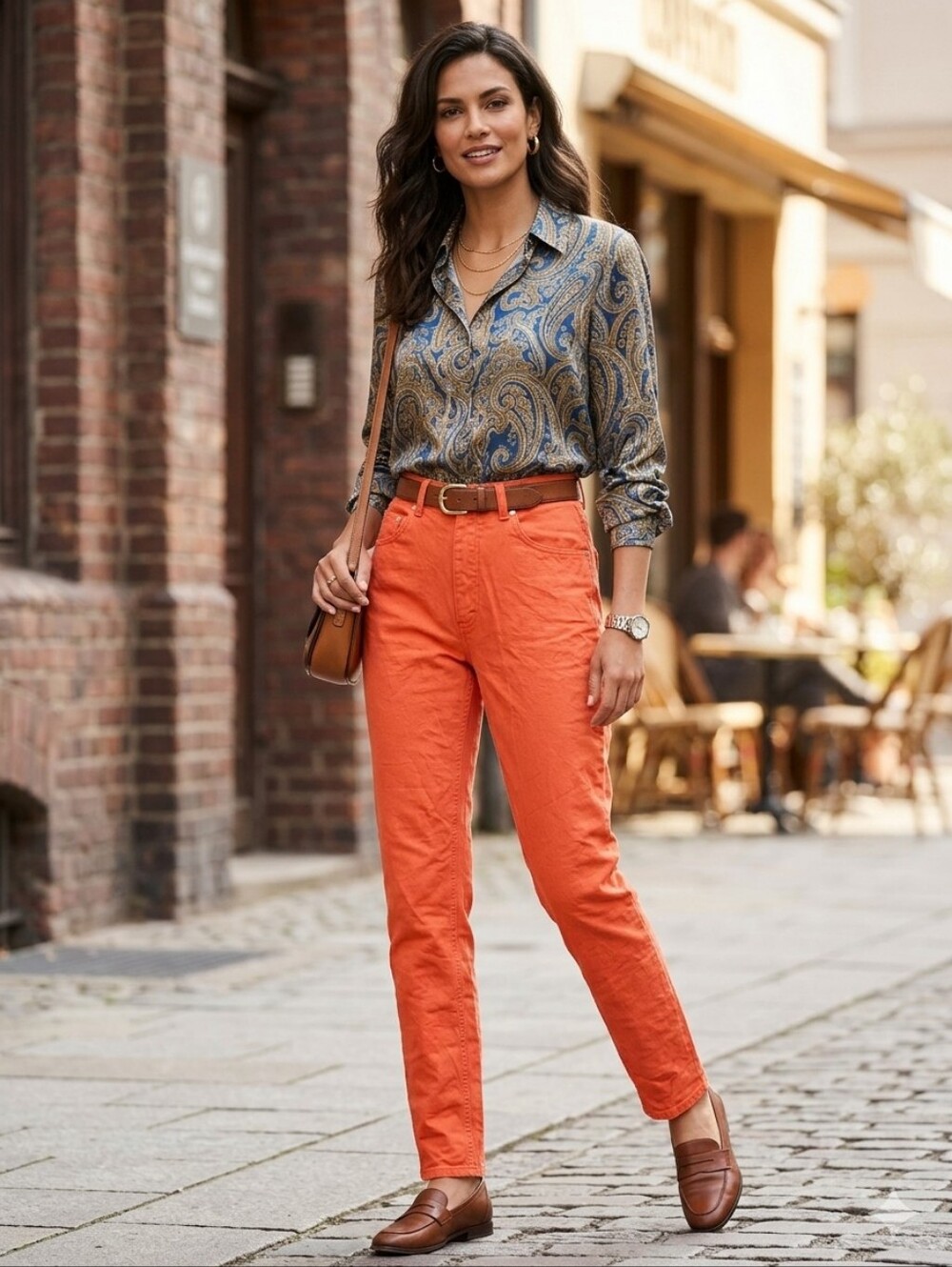 ESCADA Sport 90s High-Waisted Straight Leg Tapered Orange Jeans Mod Retro Sz 36